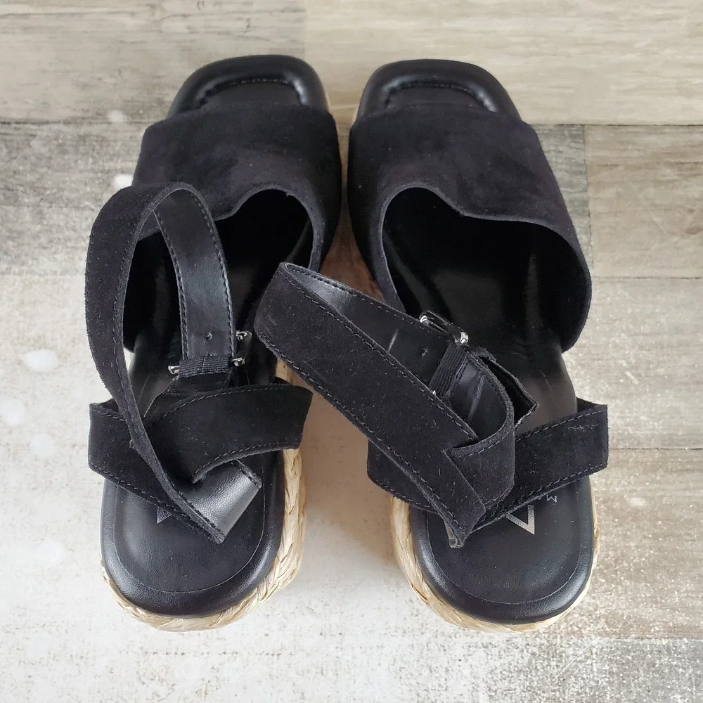 Marc Fisher LTD Nelly Womens Espadrille Wedge Sandals Sz 10 M Black Suede